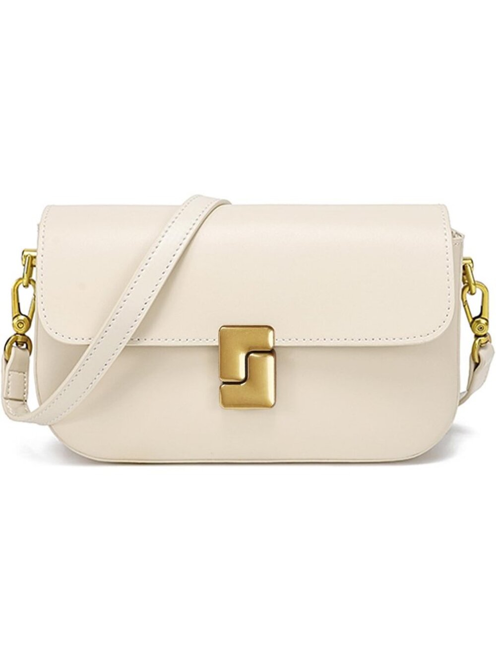 Women's Beige Genuine Leather 3 Pockets Small Crossbody Purse Shoulder Bag